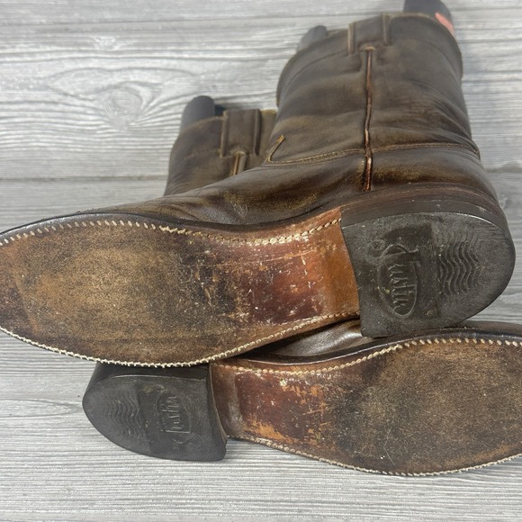 Justin Western Cowboy Roper Boots Women Size 7.5D Vintage USA Brown Leather - Picture 6 of 9